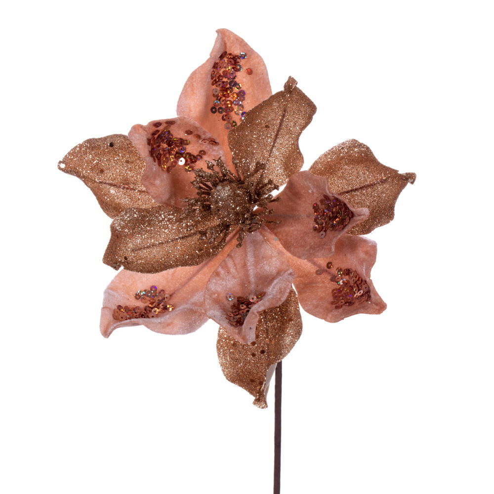 QG211058 15 in. Artificial Deluxe Magnolia Christmas Stem, Rose Gold - 6 per Bag