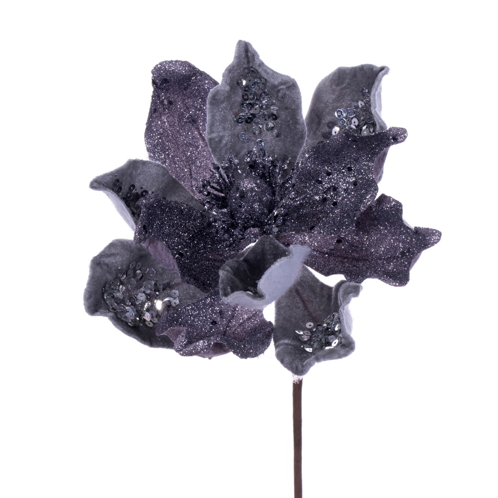 15 in. Artificial Deluxe Magnolia Christmas Stem, Pewter - 6 per Bag