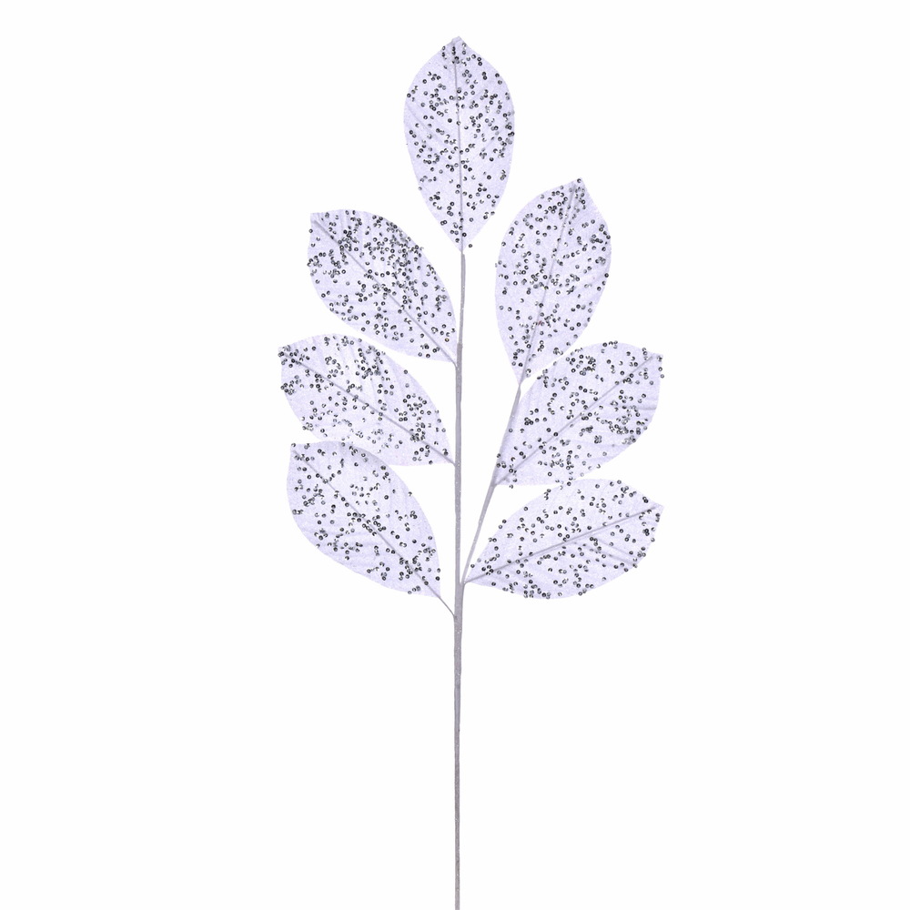 27 in. Artificial Glitter Leaf Christmas Spray, White - 4 per Bag