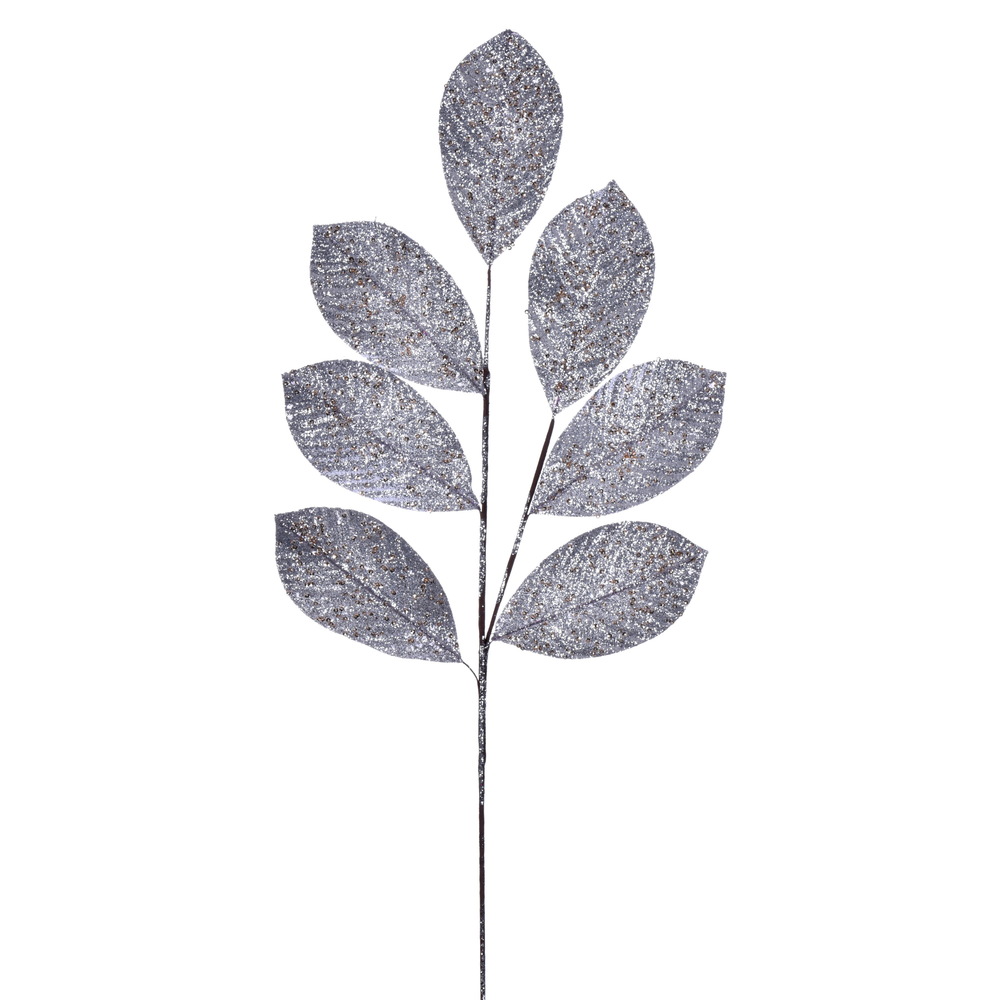 QG211907 27 in. Artificial Glitter Leaf Christmas Spray, Silver - 4 per Bag