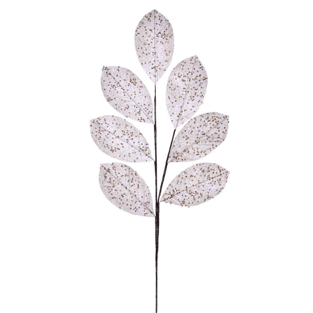 QG211911 27 in. Artificial Glitter Leaf Christmas Spray, Cream - 4 per Bag
