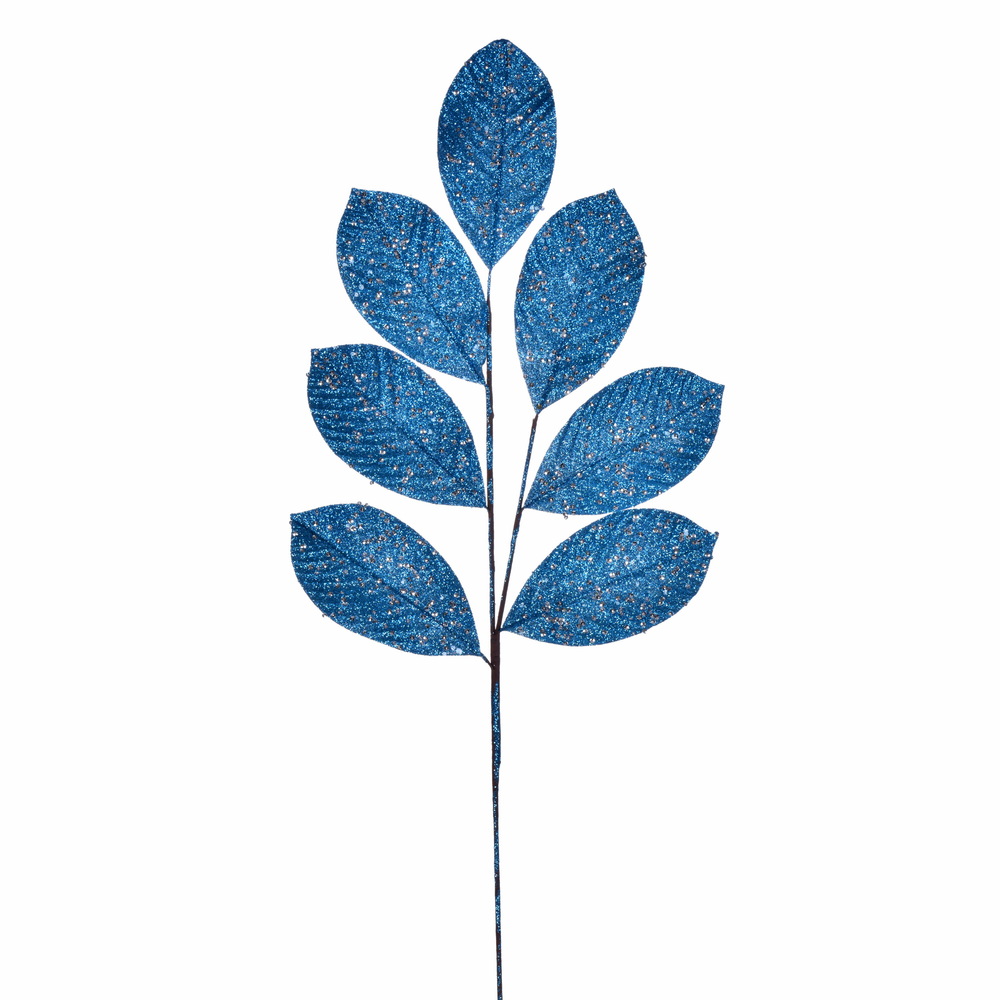 27 in. Artificial Glitter Leaf Christmas Spray, Turquoise - 4 per Bag