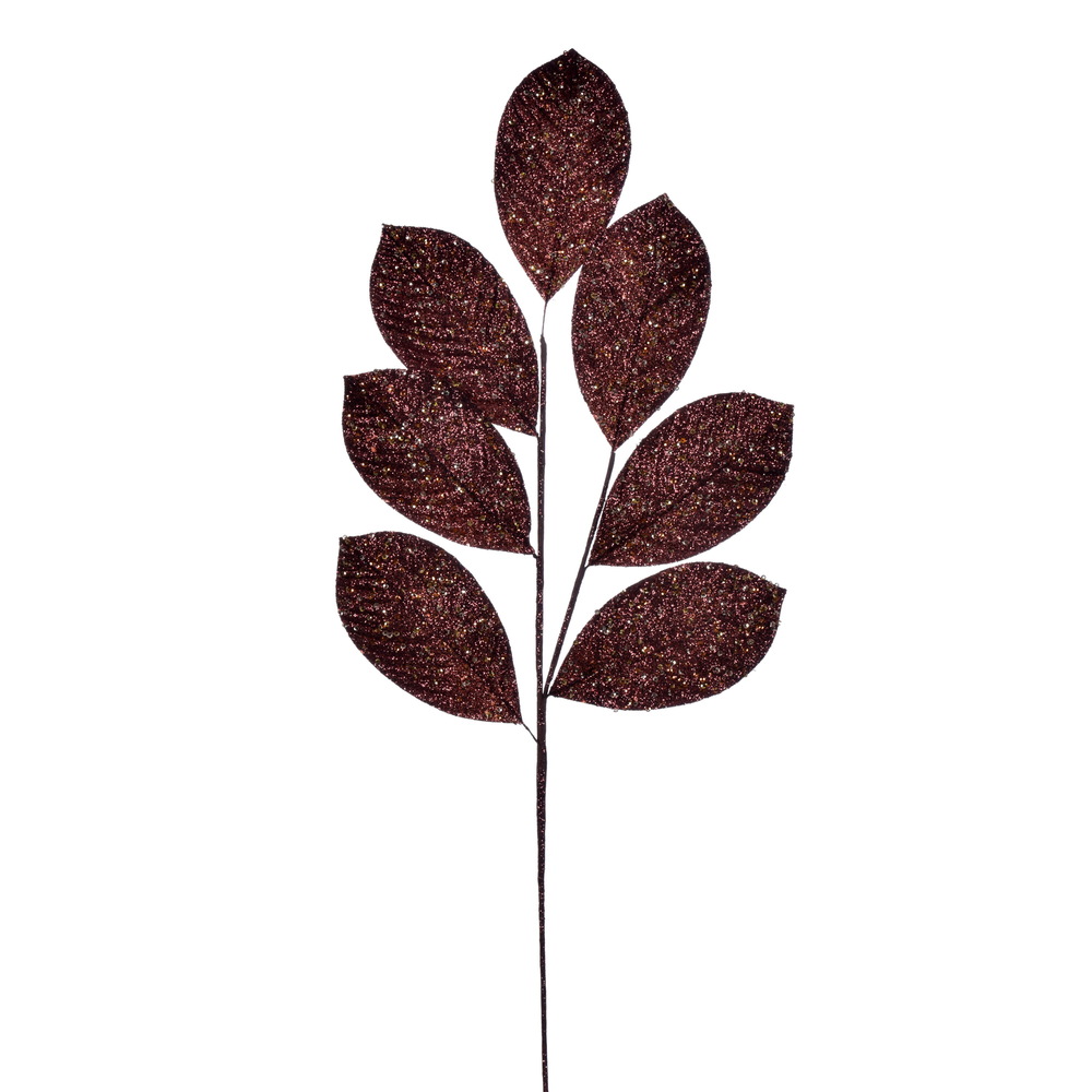 QG211916 27 in. Artificial Glitter Leaf Christmas Spray, Mocha - 4 per Bag