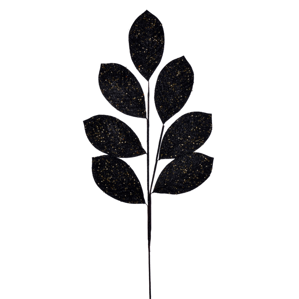 27 in. Artificial Glitter Leaf Christmas Spray, Black - 4 per Bag