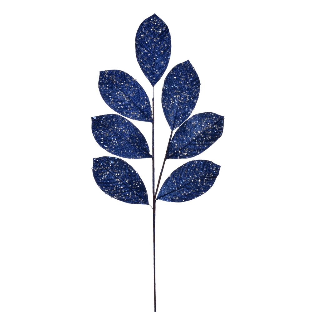 QG211931 27 in. Artificial Glitter Leaf Christmas Spray, Midnight Blue - 4 per Bag