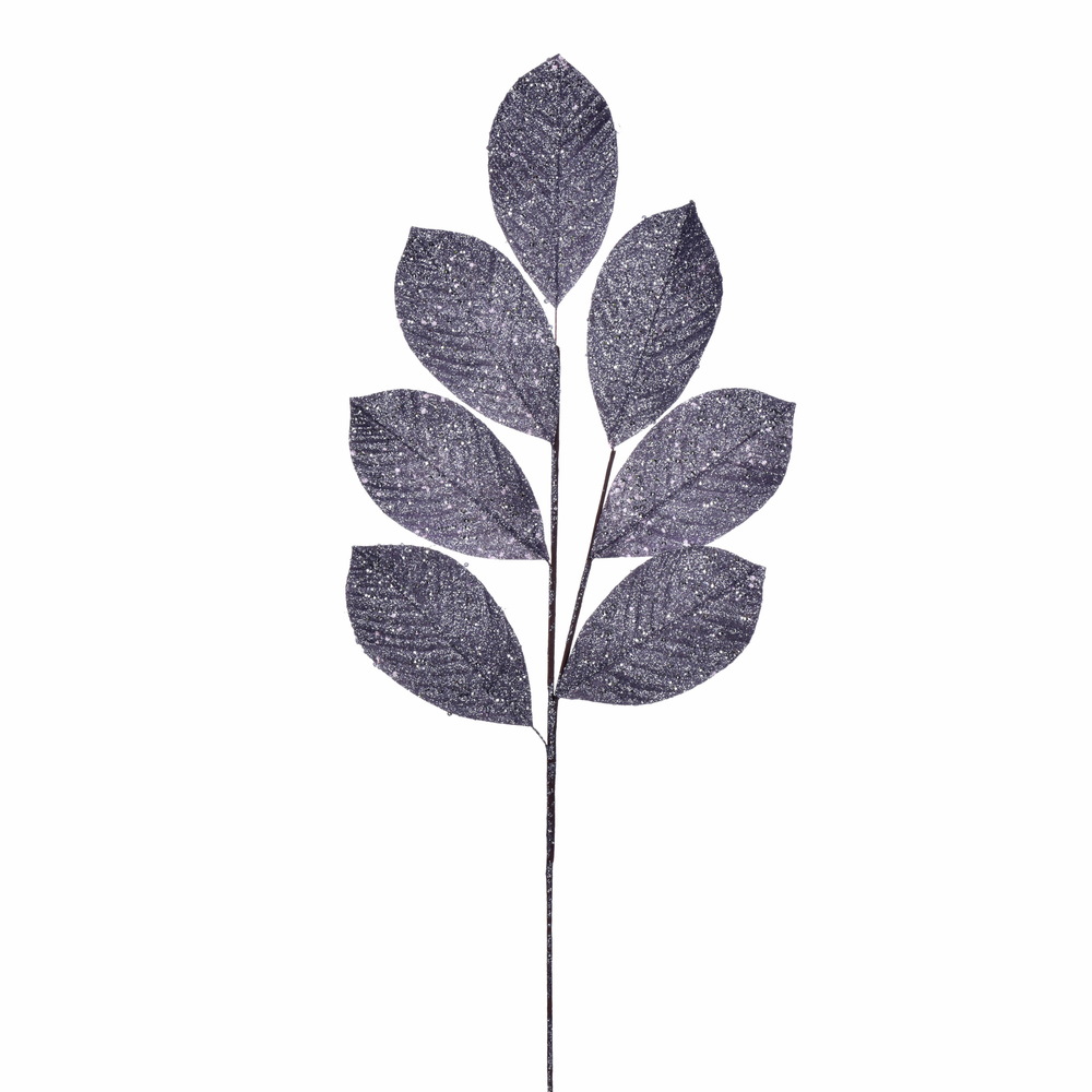 27 in. Artificial Glitter Leaf Christmas Spray, Pewter - 4 per Bag
