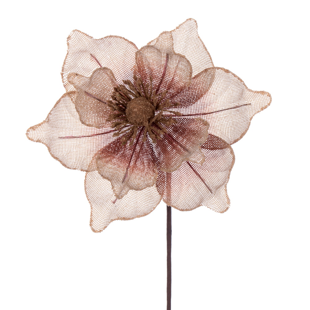 17 in. Artificial Mesh Sunflower Christmas Stem, Jute - 5 per Bag