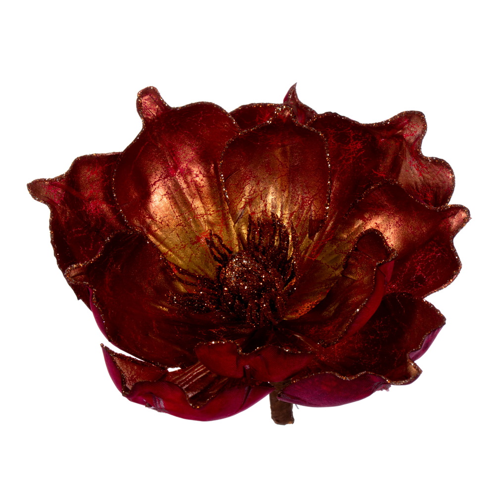 7 in. Glitter Magnolia, Red & Gold - Pack of 2