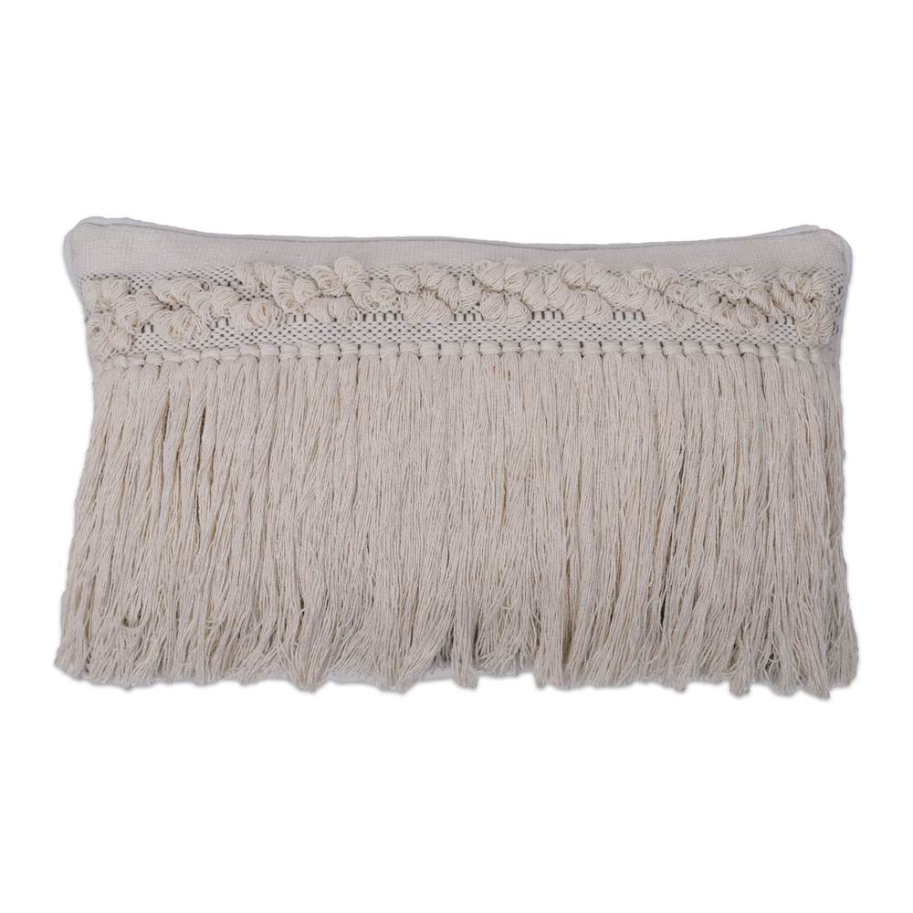 12 x 20 in. Plaid Fringe Cotton Pillow, Grey