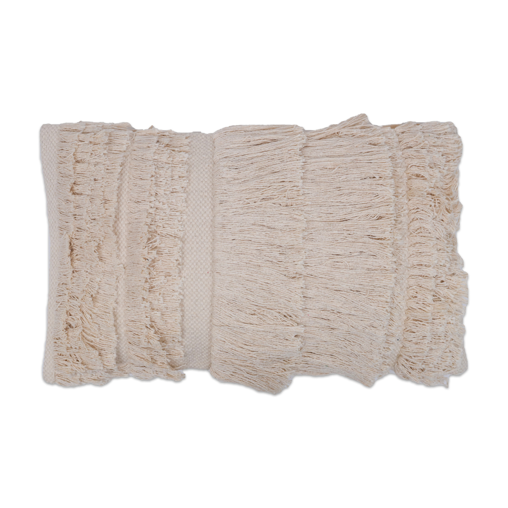 12 x 20 in. Fringe Cotton Pillow, Beige