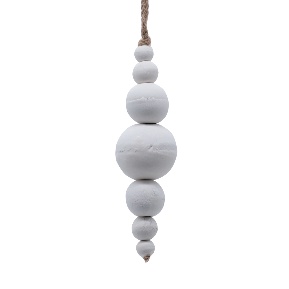 5 in. Wooden Bead Ornament,White - Pack of 2