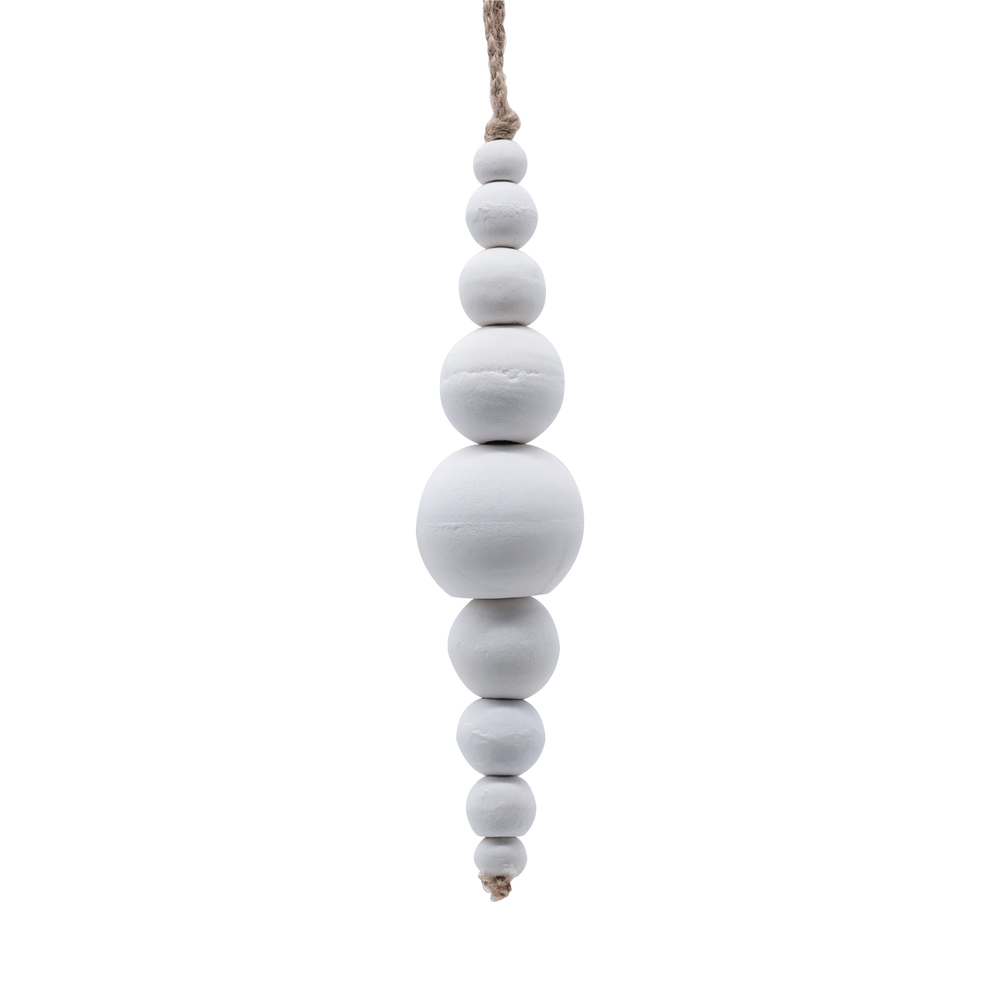 7 in. Wooden Bead Ornament, White - Pack of 2