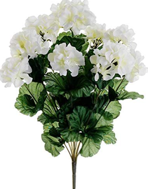 20 in. Geranium Floral Bush, White - Pack of 4