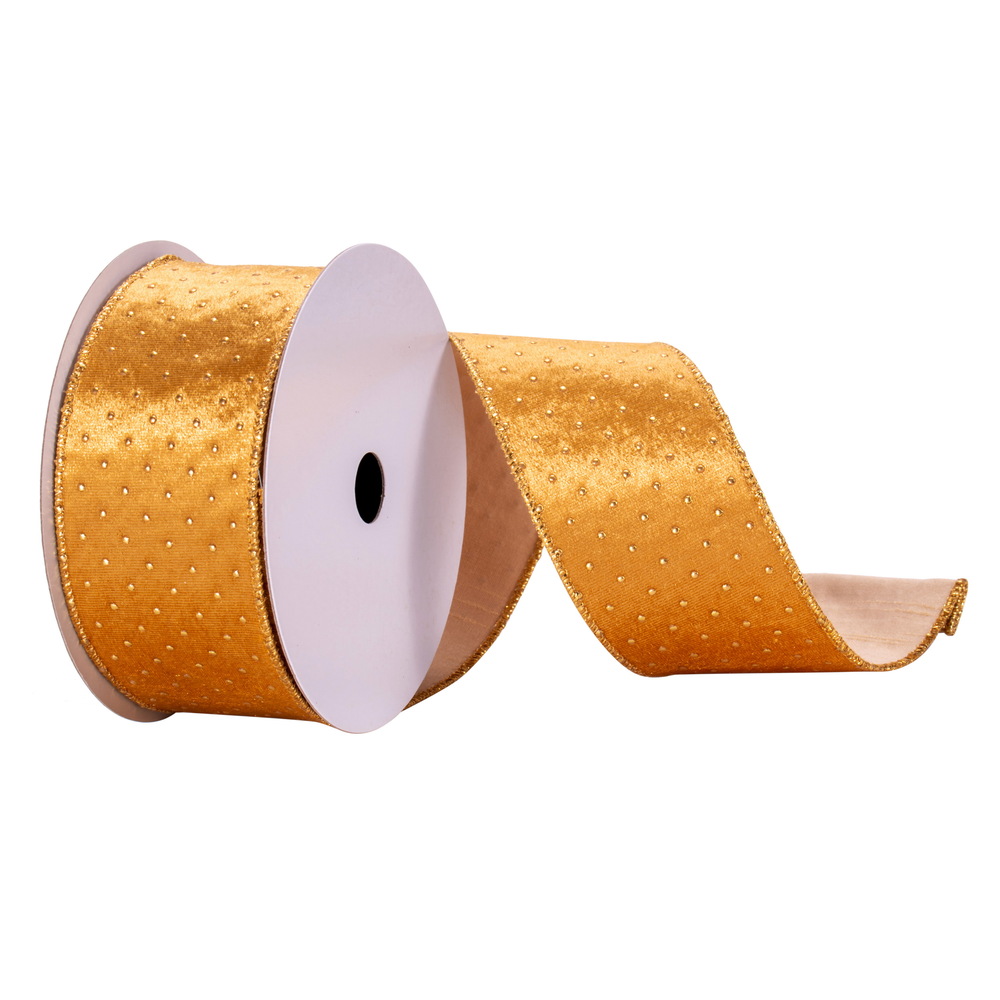 2.5 in. x 10 Yards Gold Dots Ribbon