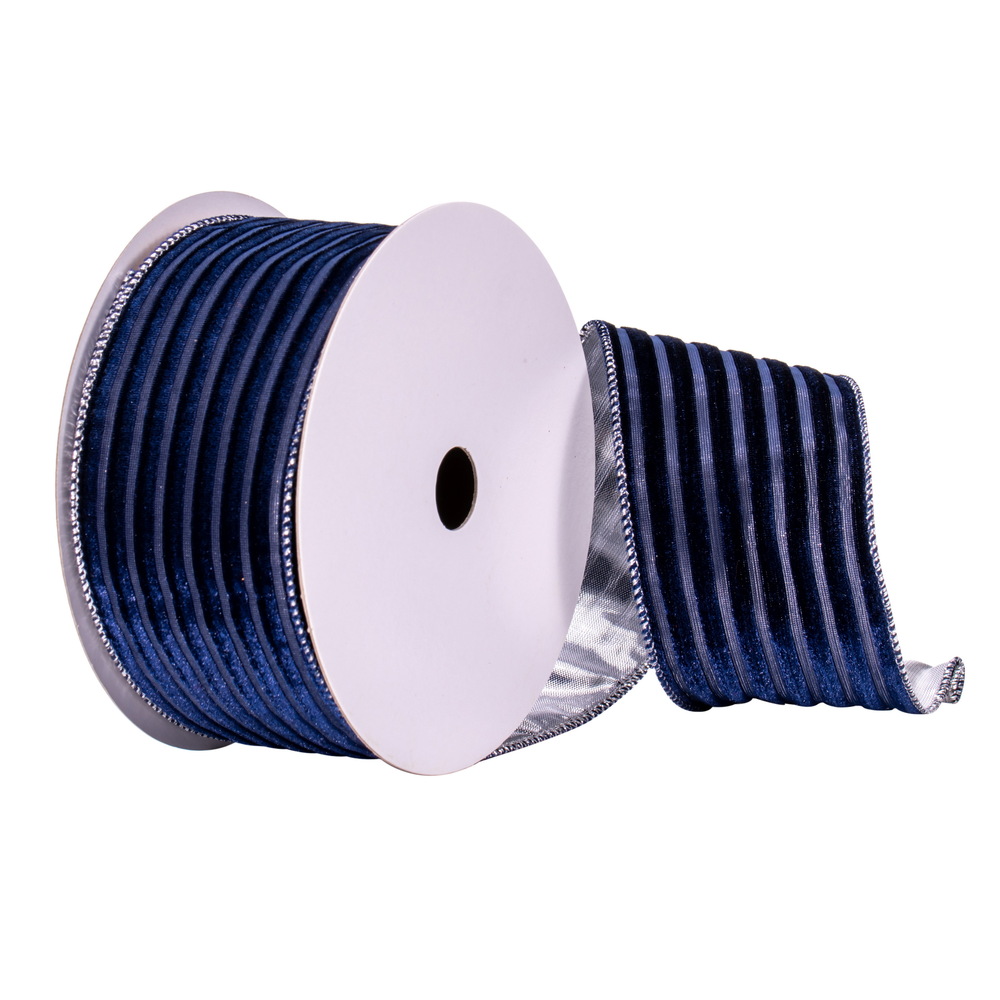 Q214695 2.5 in. x 10 Yards Navy with Gold Stripe Back Ribbon