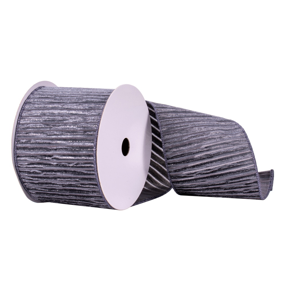 Q214805 4 in. x 10 Yards Pewter Stripe Silver Line Ribbon