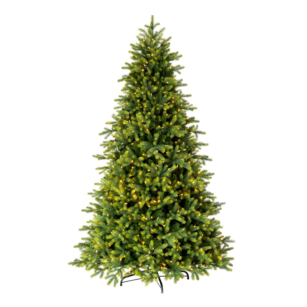 DT214276LED 7.5 ft. x 58 in. Jersey Fraser Fir Artificial Christmas Tree, Dura-Lit LED Warm White Mini Lights, Green -  Vickerman