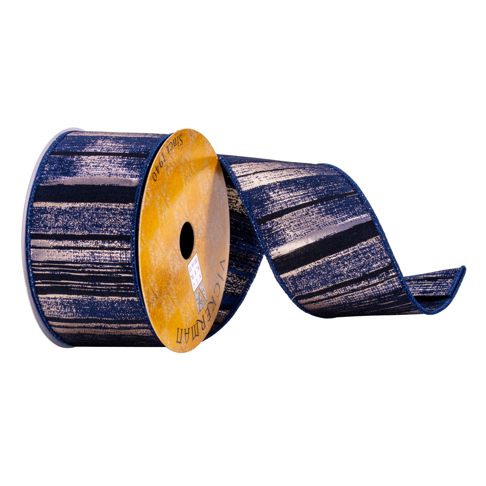 2.5 in. x 10 Yards Navy & Gold Abstract Line Ribbon