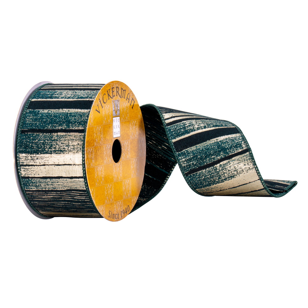 2.5 in. x 10 Yards Green & Gold Lines Ribbon