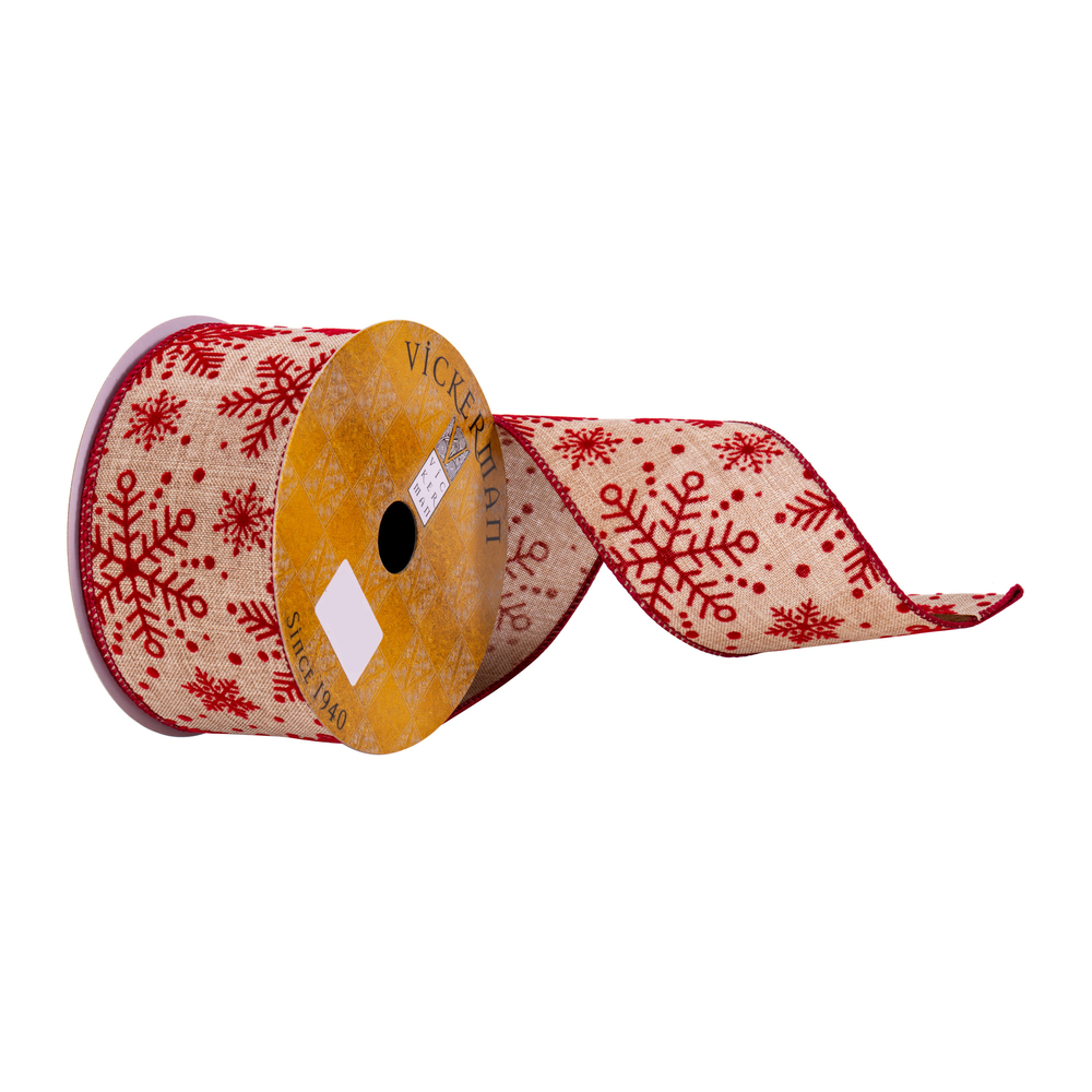 Q214849 2.5 in. x 10 Yards Cream Red Snowflake Ribbon