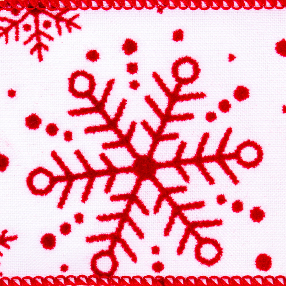 2.5 in. x 10 Yards White Red Snowflake Ribbon