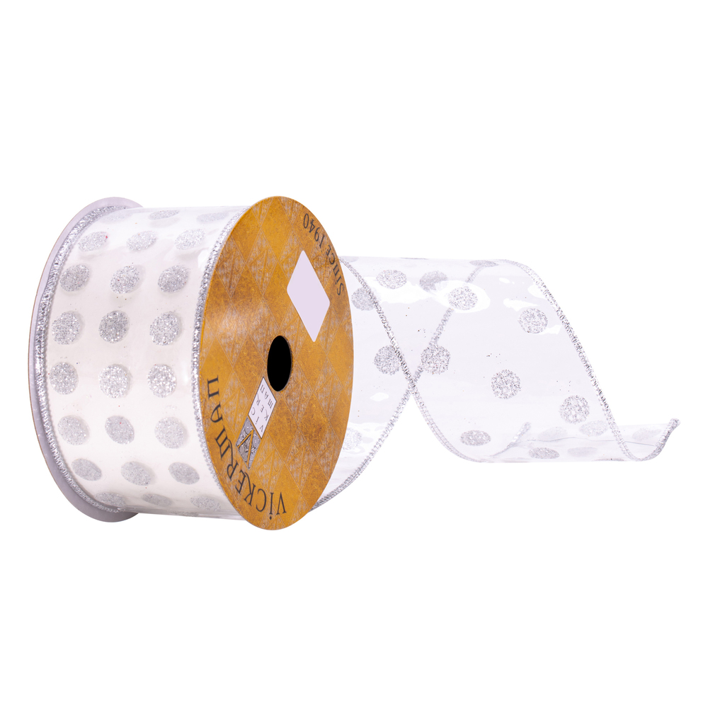 2.5 in. x 10 Yards Clear PVC Silver Spots Ribbon