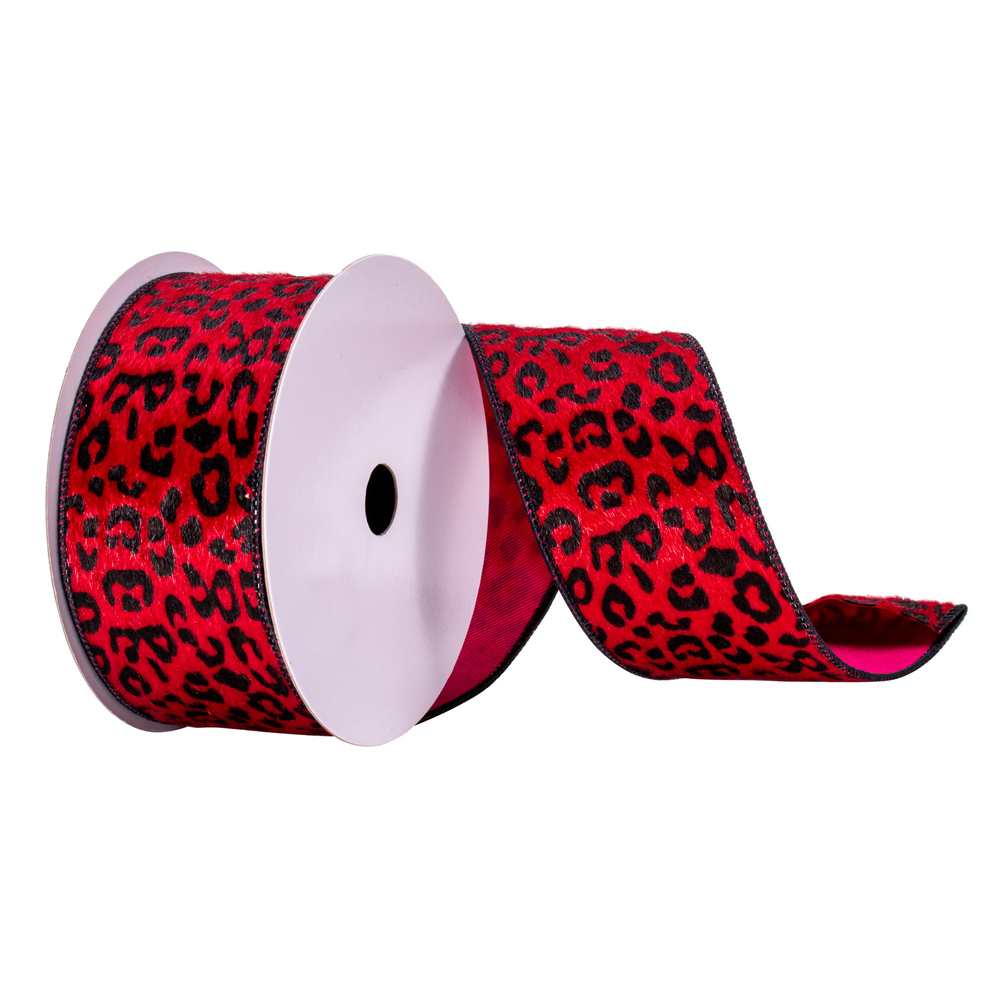 2.5 in. x 10 Yards Red Leopard Print Ribbon