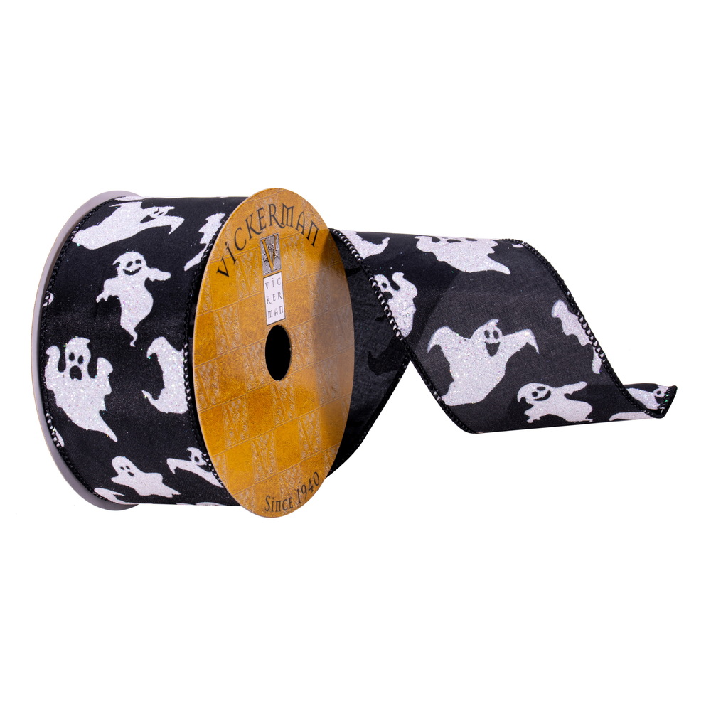 2.5 in. x 10 Yards Black & White Ghosts Ribbon