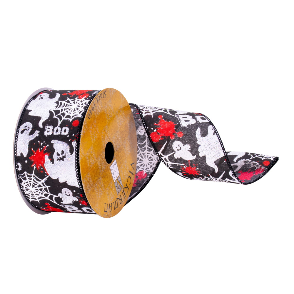 Q215057 2.5 in. x 10 Yards Black BOO Ghost Ribbon