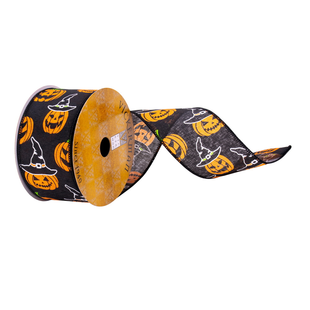 Q215059 2.5 in. x 10 Yards Black Jack-O-Lantern Ribbon