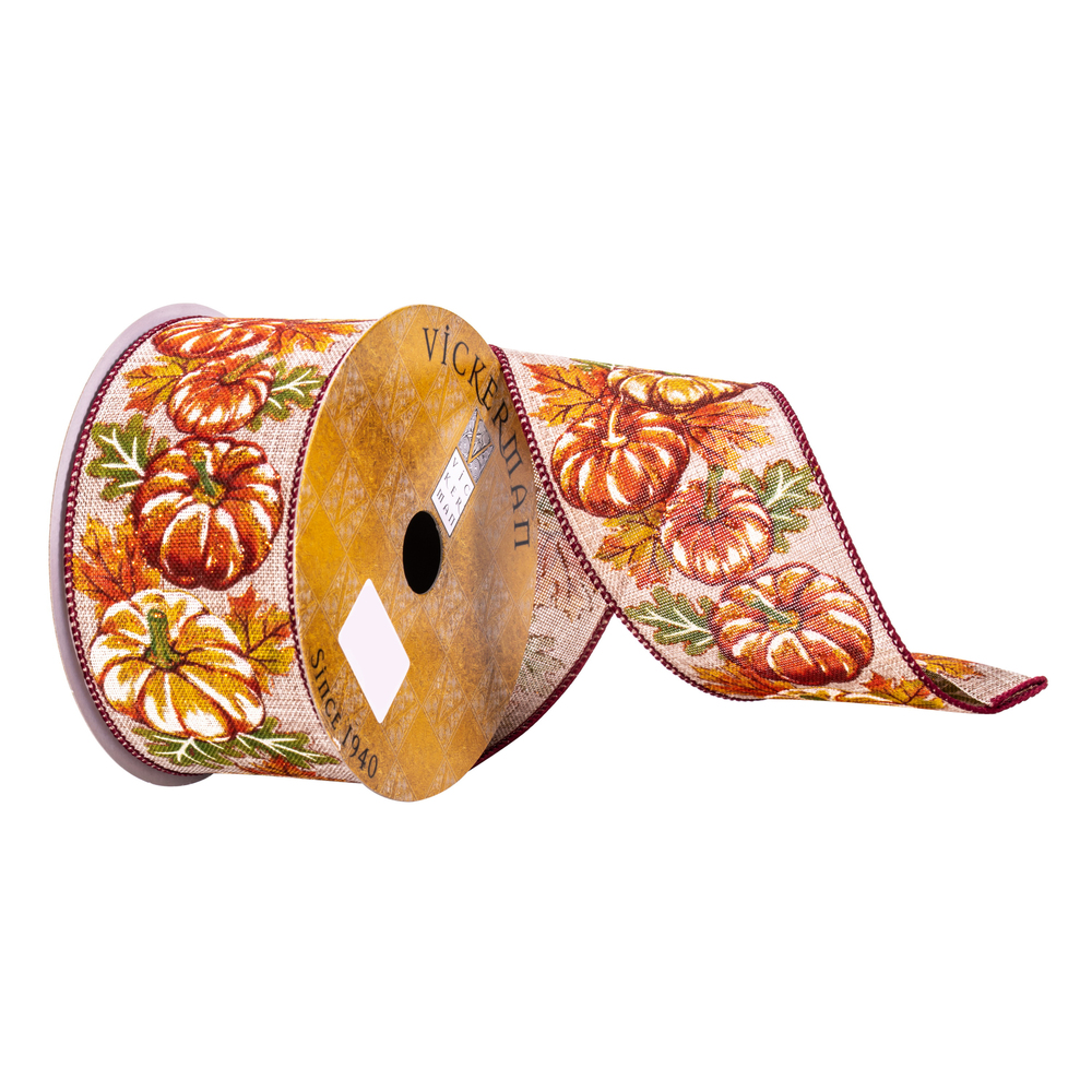 Q215067 2.5 in. x 10 Yards Cream Pumpkin Ribbon