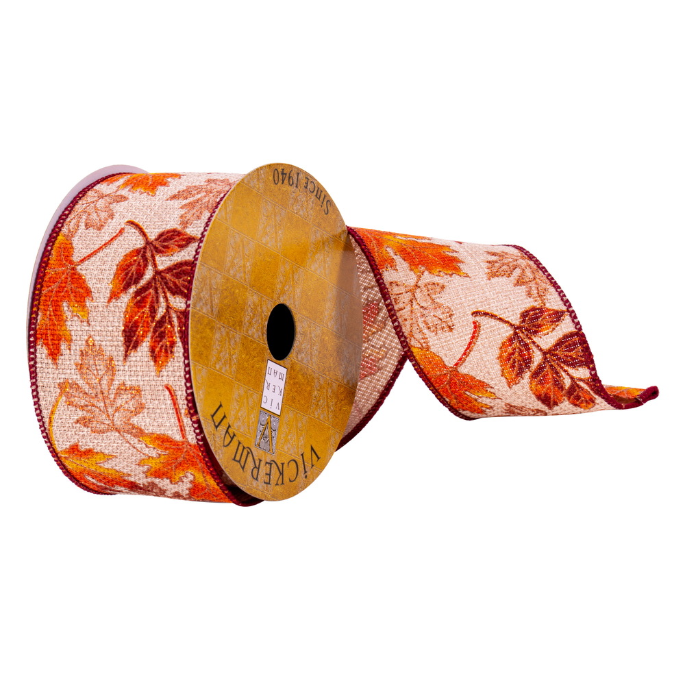 Q215075 2.5 in. x 10 Yards Jute Fall Leaves Ribbon