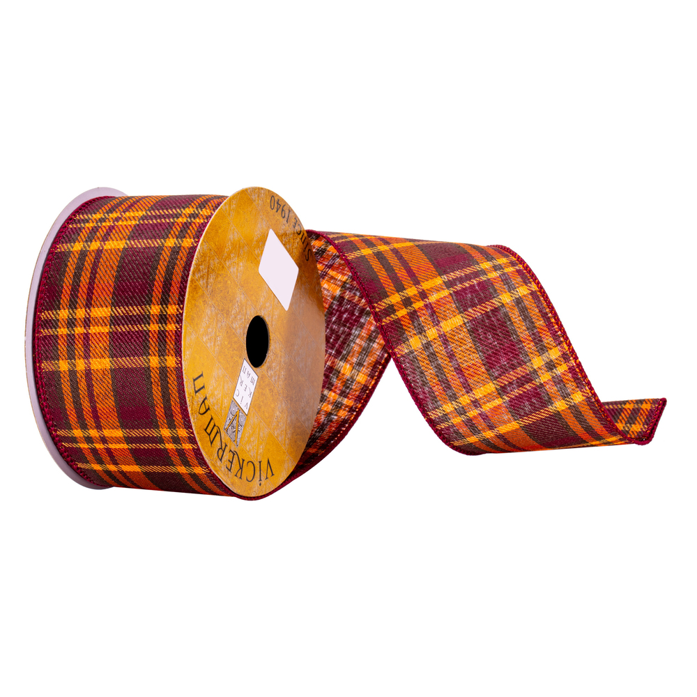 Burgundy & Orange Plaid Ribbon - 2.5 in. x 10 Yards