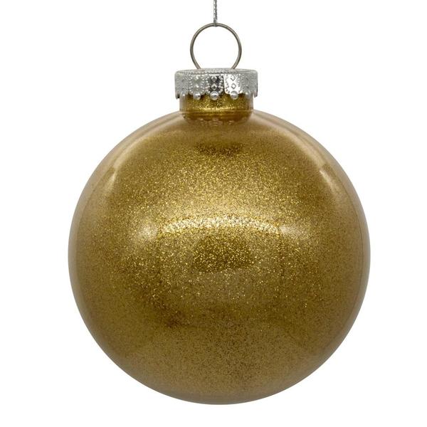 4 in. Clear Ball Christmas Ornament, Gold Glitter - 6 per Bag