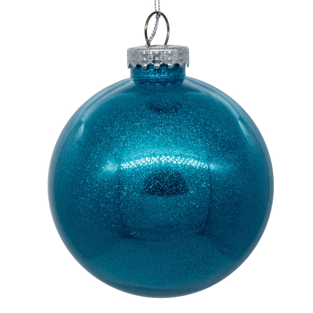 4in. Glitter Clear Ball Turquoise - 6 per Bag