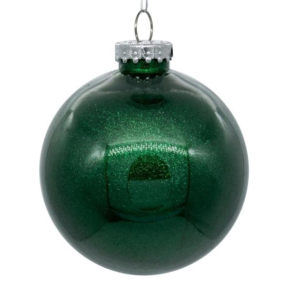 4 in. Glitter Clear Ball, Emerald - 6 Per Bag