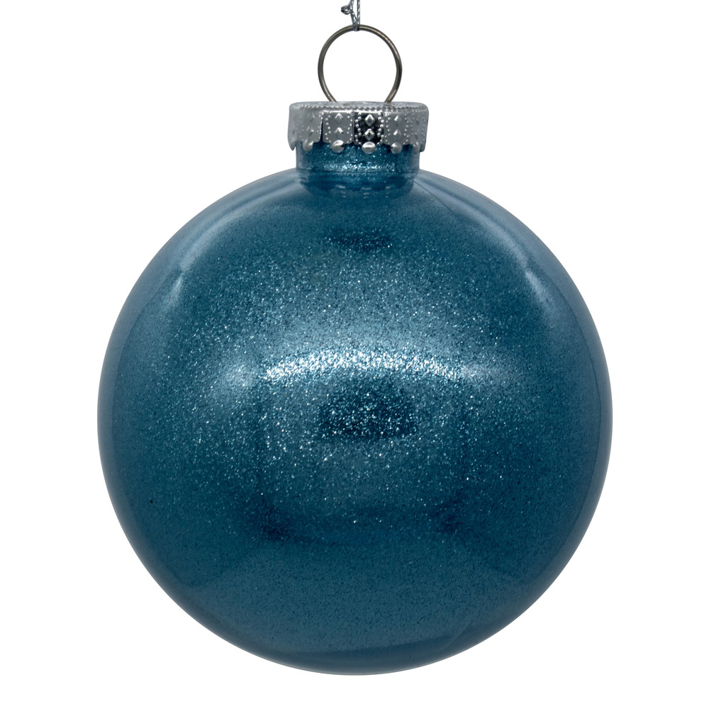 4 in. Glitter Clear Ball Ornament, Baby Blue - 6 per Bag