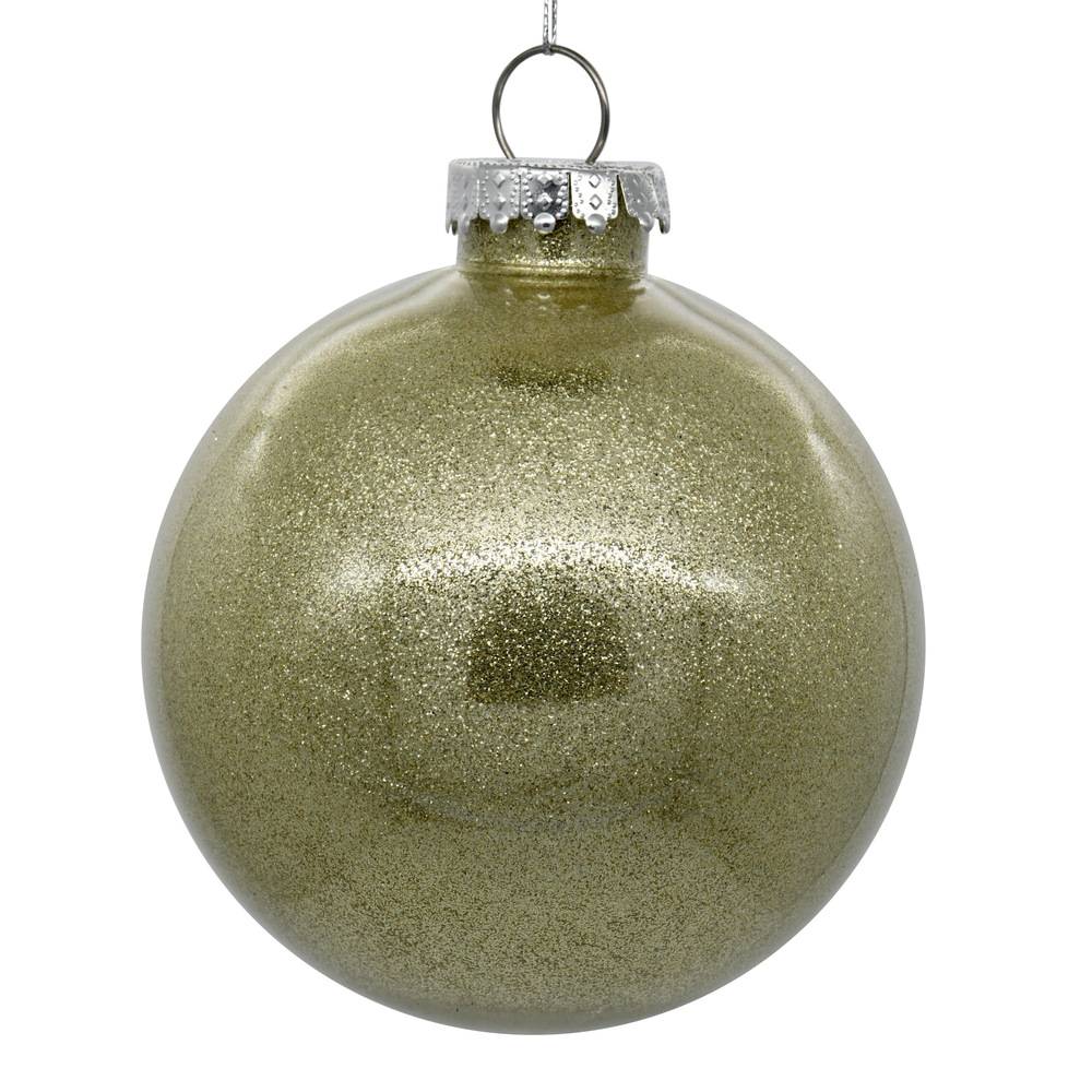 4 in. Champagne Glitter Clear Ball Christmas Ornament - 6 per Bag