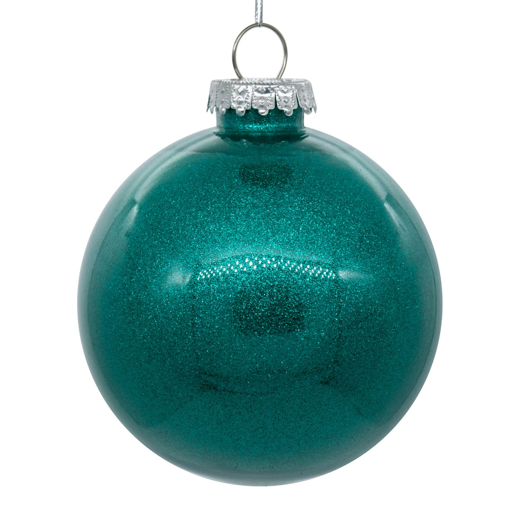4 in. Glitter Clear Ball Ornament, Teal - 6 per Bag