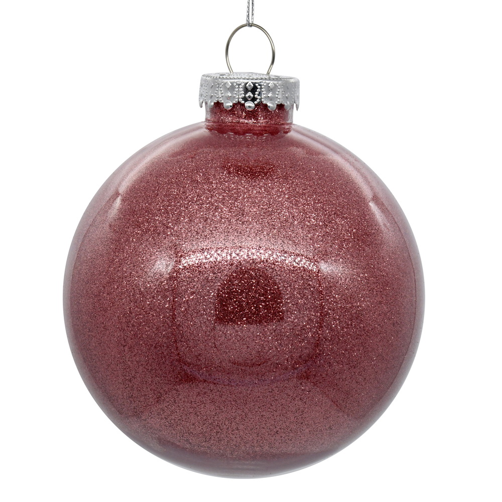 4in. Glitter Clear Ball Ornament Mauve