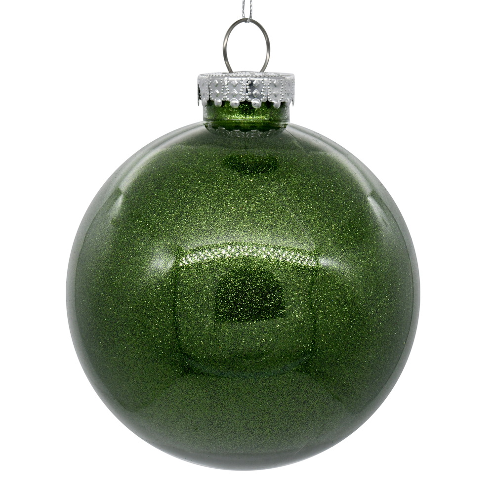 4 in. Glitter Clear Ball, Moss Green - 6 per Bag