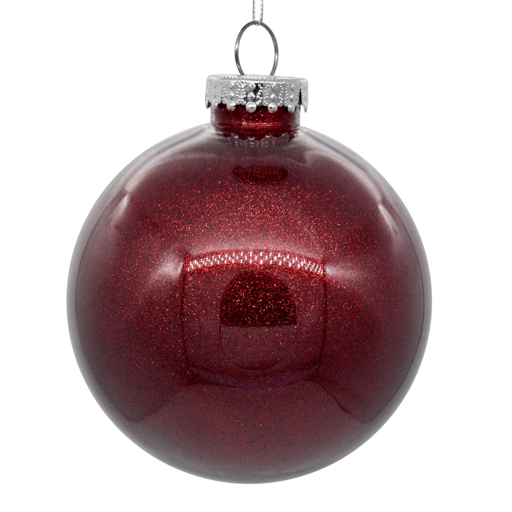 4 in. Glitter Clear Ball Ornament, Burgundy - 6 per Bag