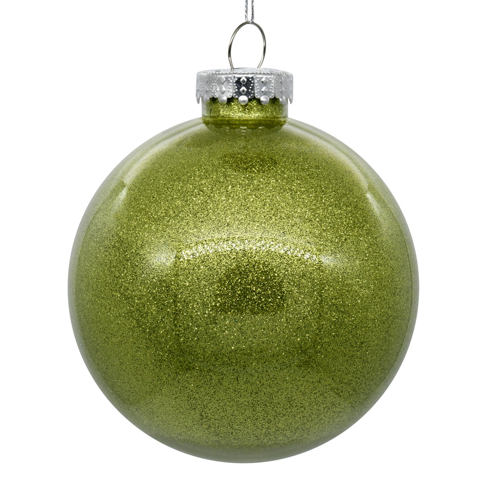 4 in. Glitter Clear Ball Ornament, Lime - 6 per Bag