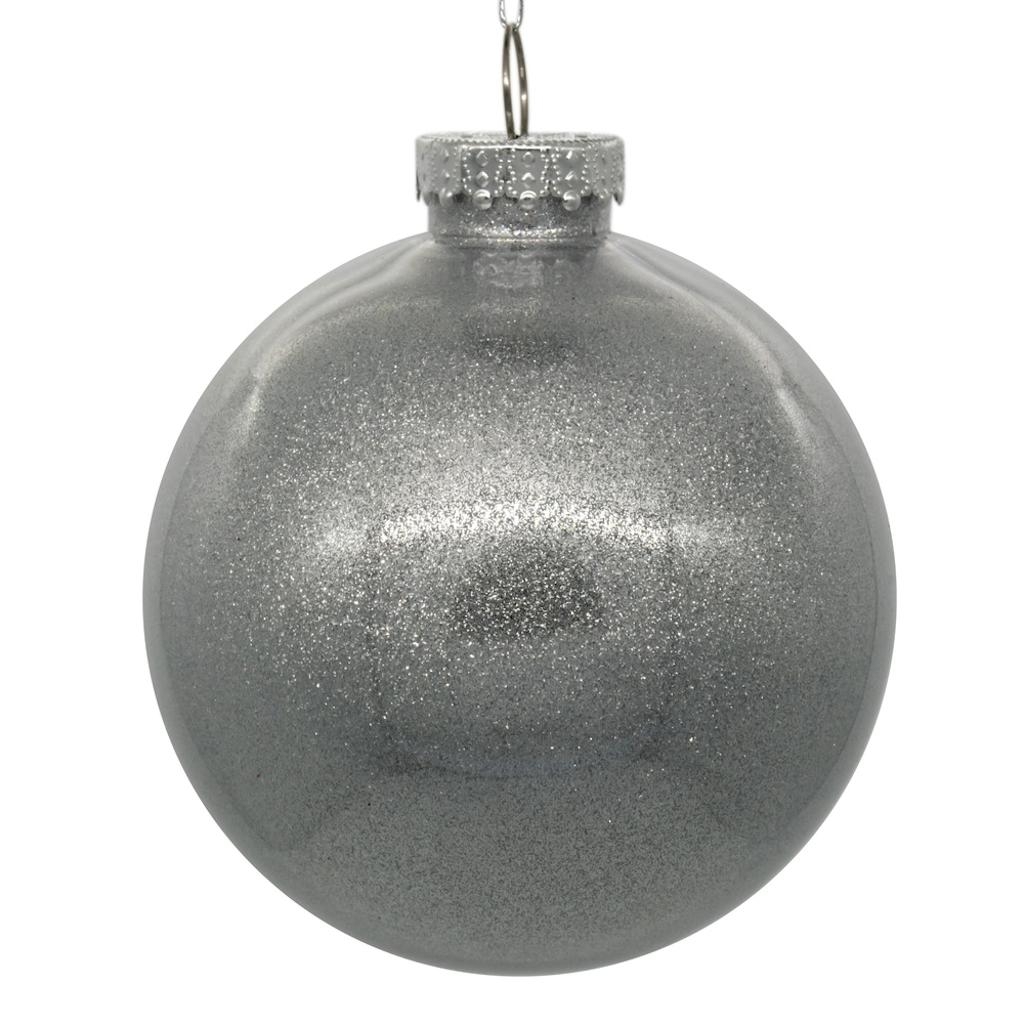 4.75 in. Glitter Clear Christmas Tree Ball Ornament, Silver - 4 per Bag