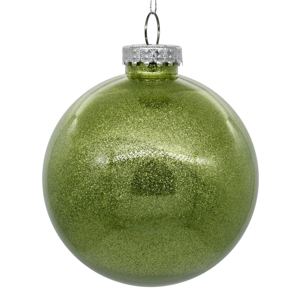 N211254 4.75 in. Glitter Clear Christmas Tree Ball Ornament, Celadon - 4 per Bag