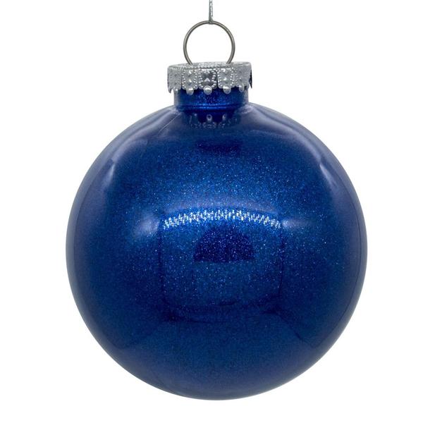 6 in. Glitter Clear Ball Christmas Tree Ornament, Blue - 4 per Bag