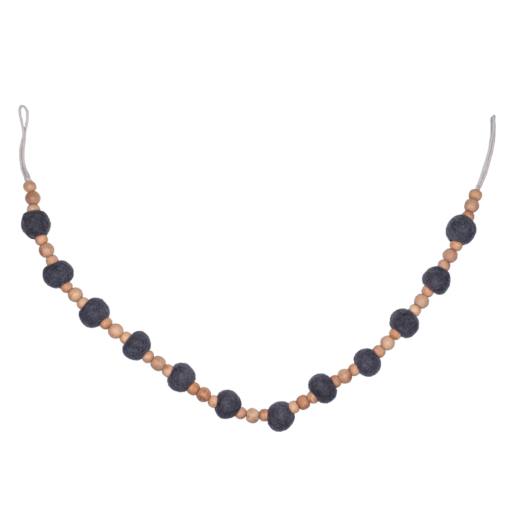 72 in. Wood & Felt Pom Garland, Light Grey
