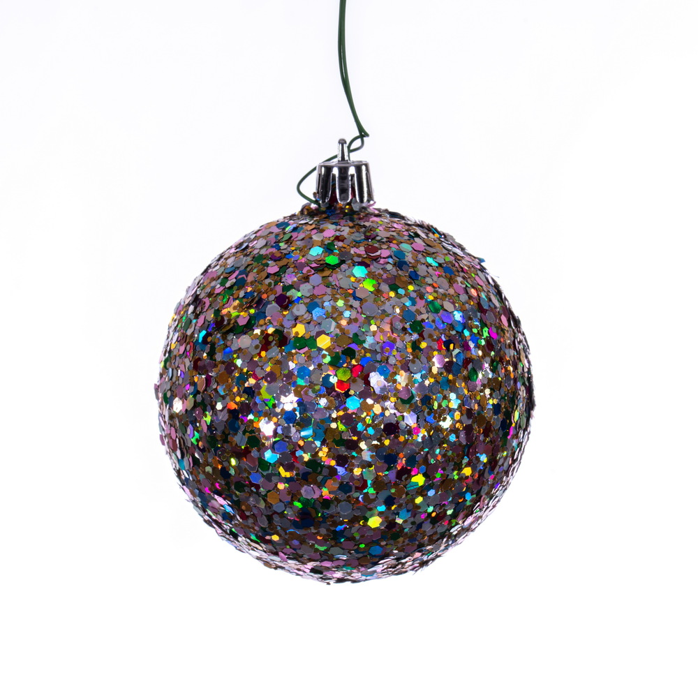 3 in. Glitter Ball Drill Christmas Ornament, Multi Color - 12 per Bag