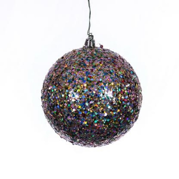 4.75 in. Sequin Ball Drill Christmas Ornament, Multi Color - 4 per Bag