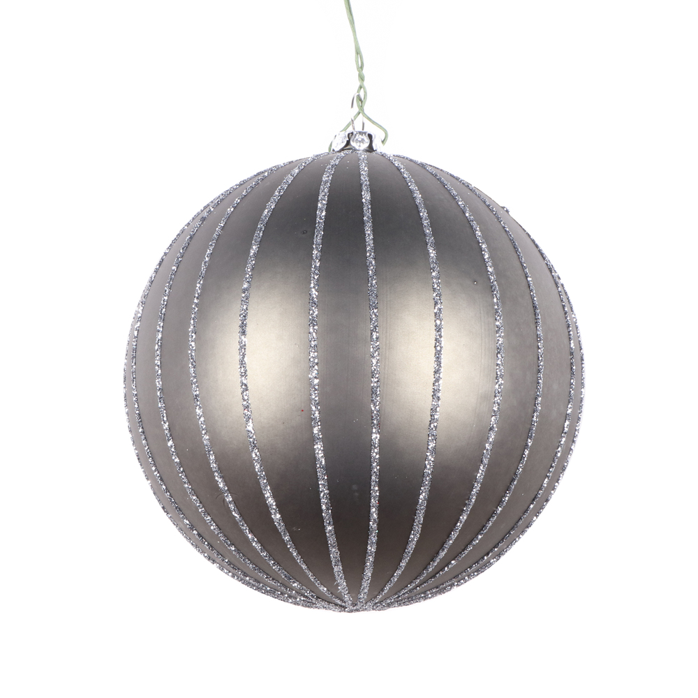 4 in. Pewter Matte Glitter Ball Christmas Ornament - 4 per Bag